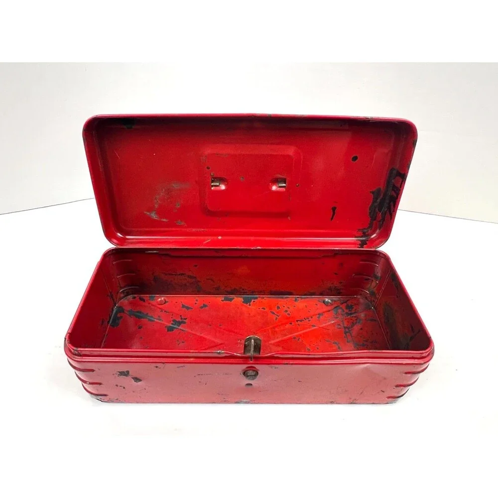 Vtg 1940s Red Metal Tool box Little Pal Handy Kit Art Deco Tool Box Salvage